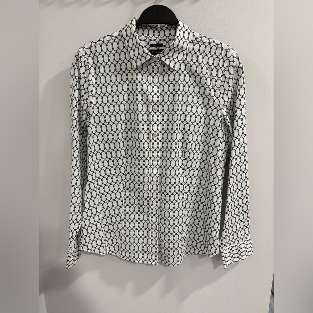Talbots Navy and White Button Down Shirt